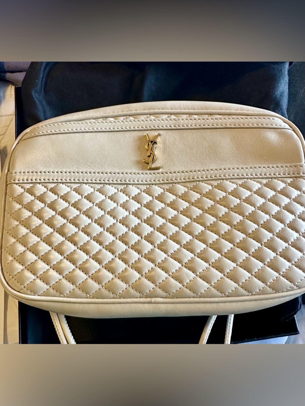 Saint Laurent Cream Quilted Camera Crossbody with Gold YSL